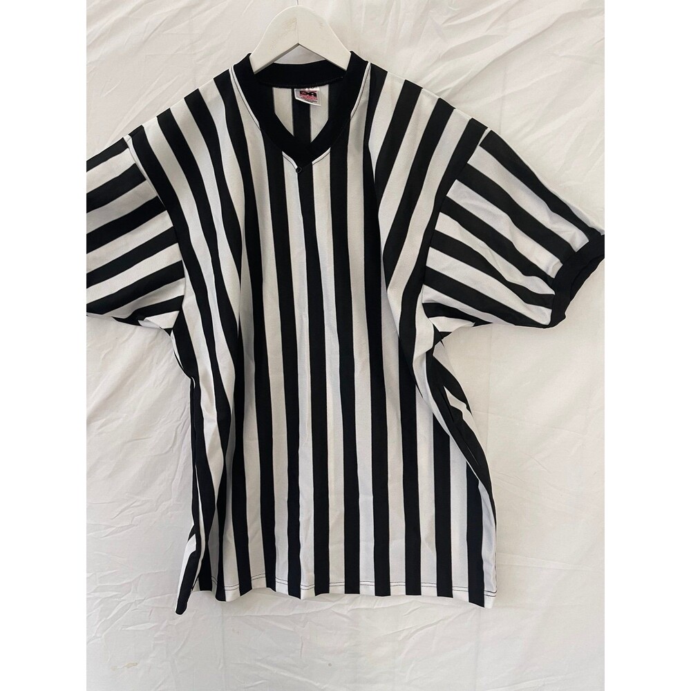 Men's Black and Men's Black and White Striped Referee Jersey Short Sleeve V-Neck